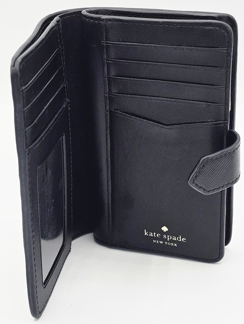 KATE SPADE Black and Beige Colorblock Compact Pebbled Leather Wallet - Picture 3 of 9